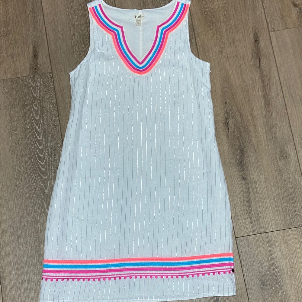 Hatley White Dress with Pink and Blue Stripes